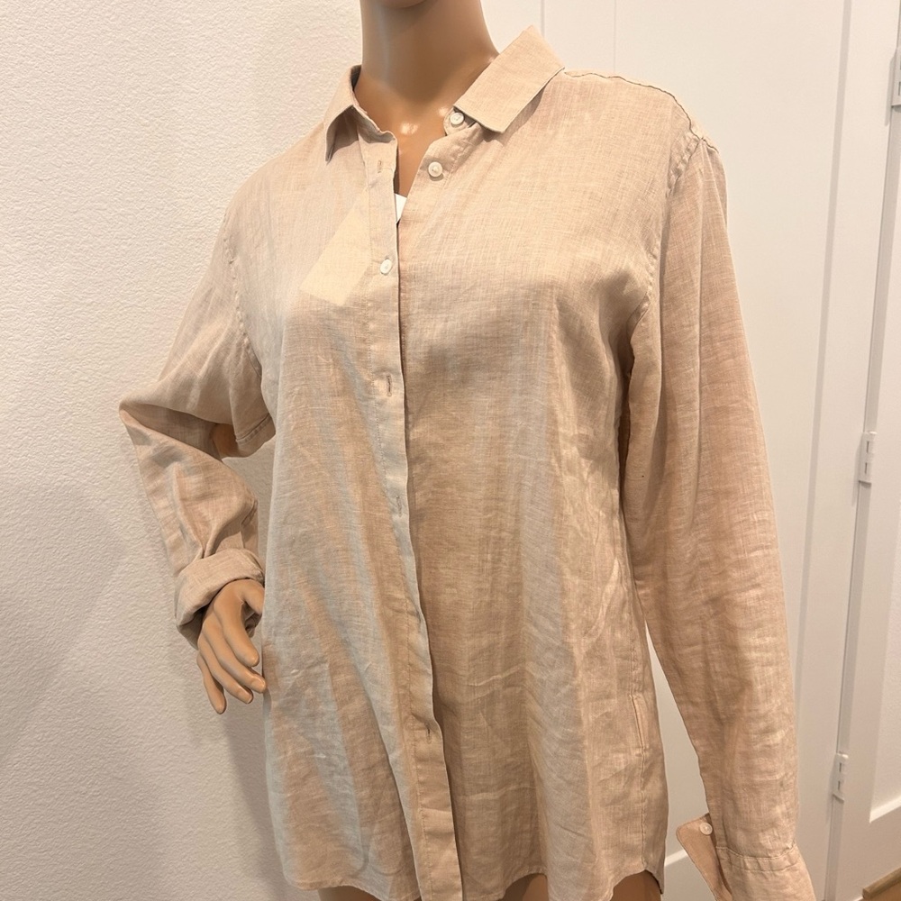 UNIQLO Beige Button-Up Linen Shirt
